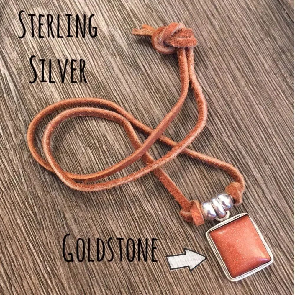 Sterling Silver Goldstone Pendant on Leather Cord